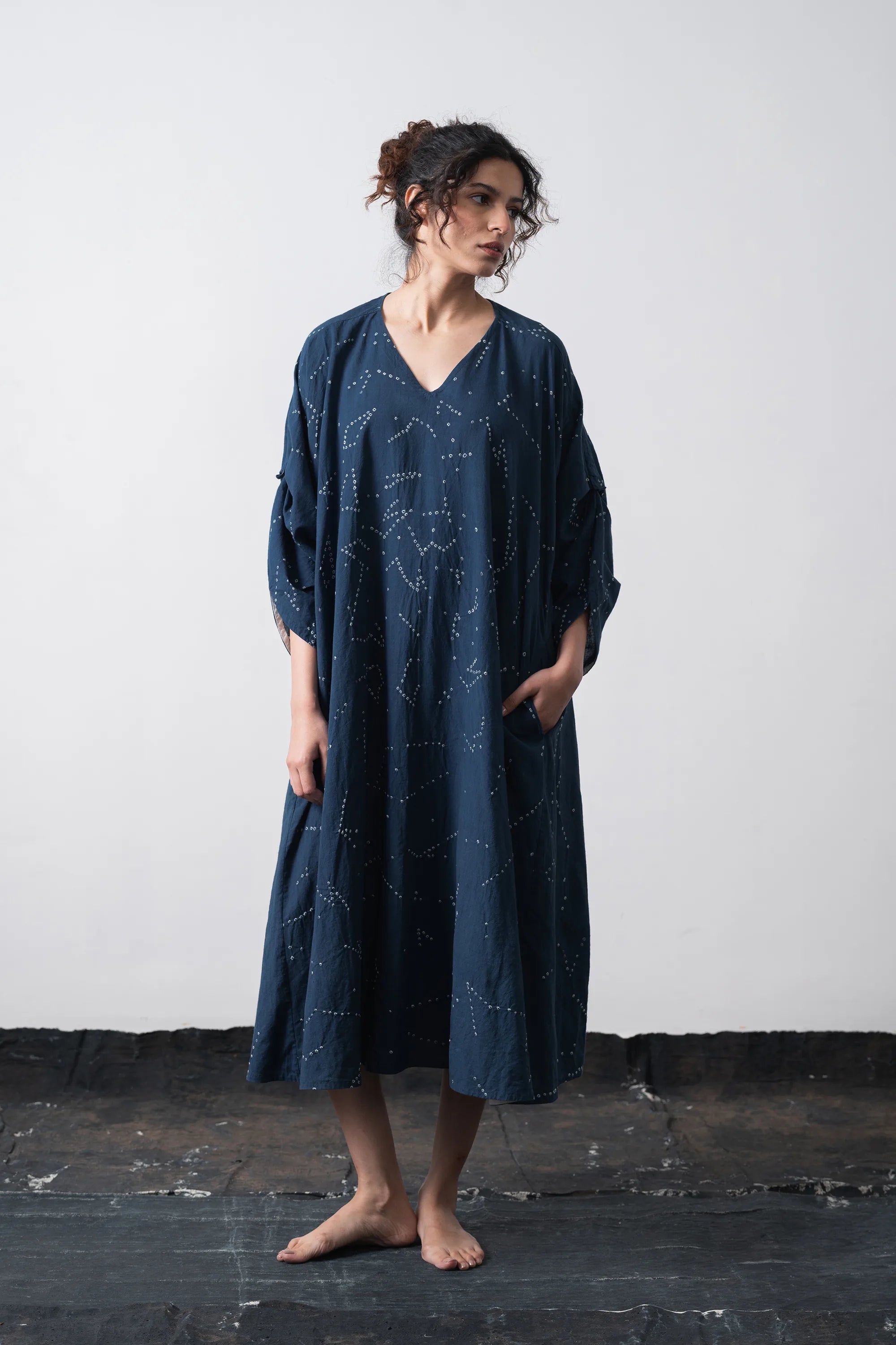 V Neck Mul Dress in Space Blue
