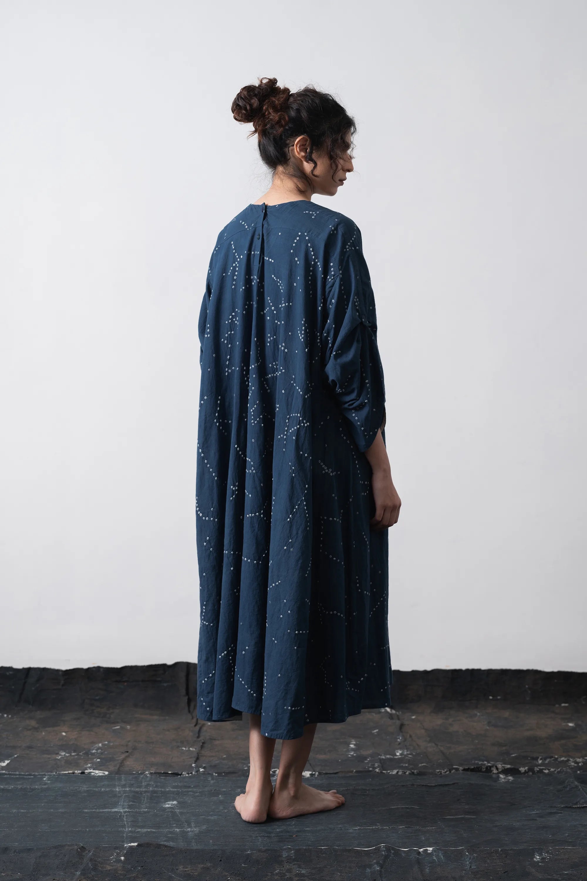 V Neck Mul Dress in Space Blue