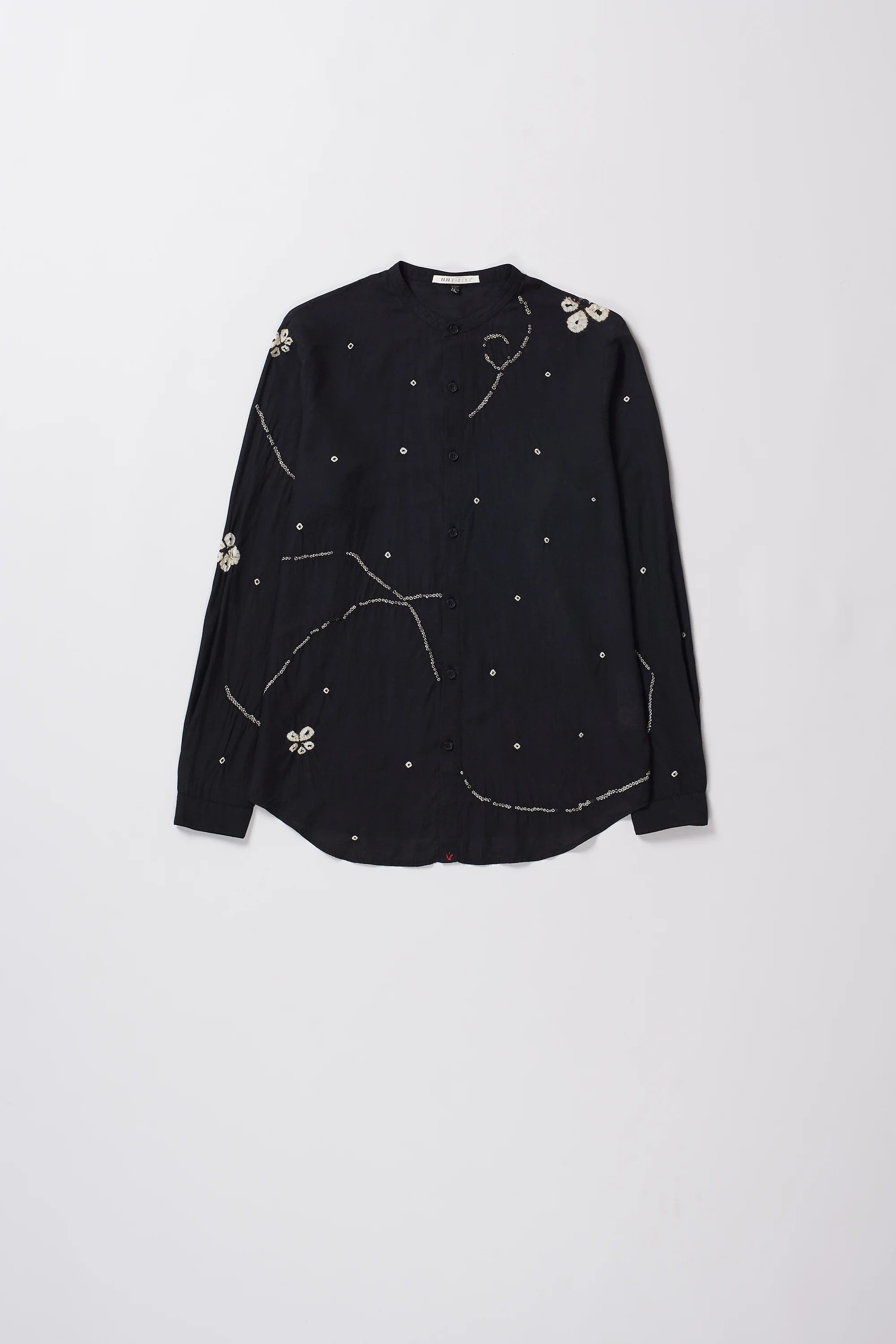 Black Band Collar Bandhani Shirt