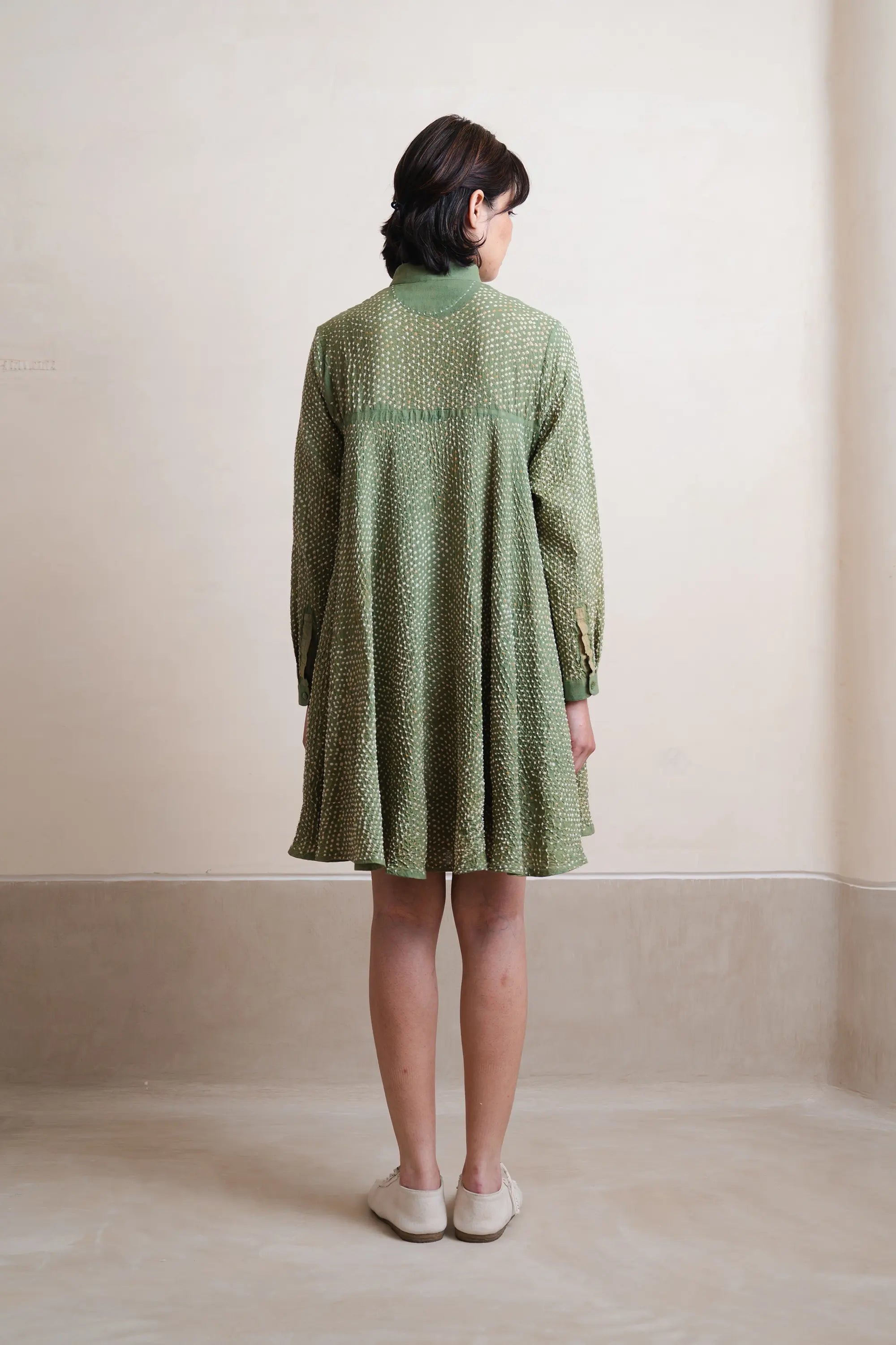 Turf Green Flared Shirt Dress