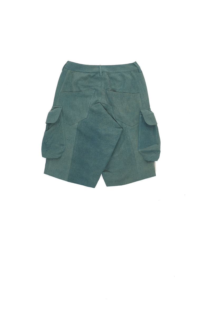 Natural Green Engineered Men'S Cargo Shorts In Handspun & Handwoven Cotton