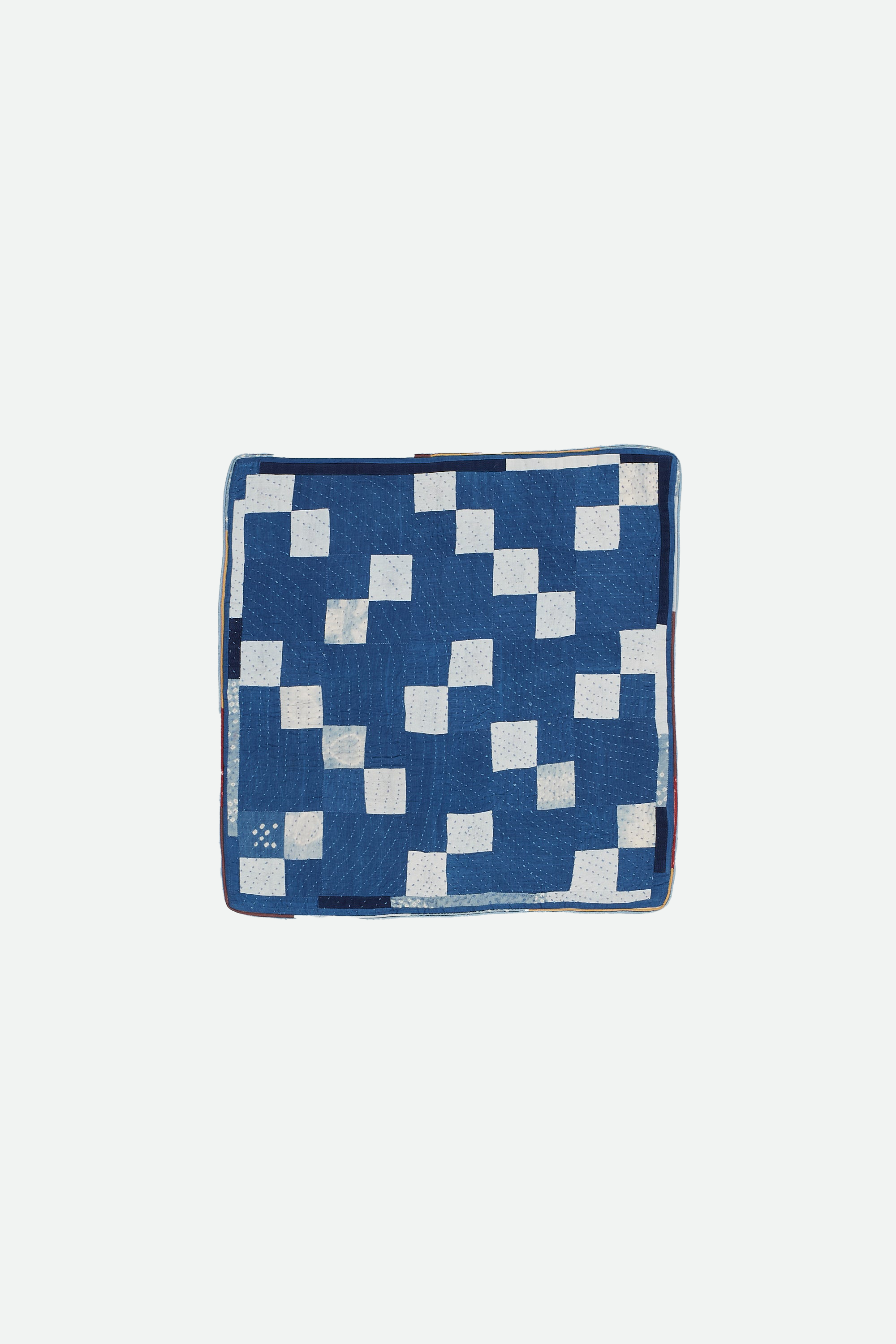 PATCHWORK KANTHA CUSHION COVER IN SHADES OF INDIGO