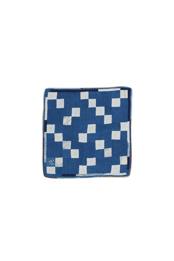 PATCHWORK KANTHA CUSHION COVER IN SHADES OF INDIGO