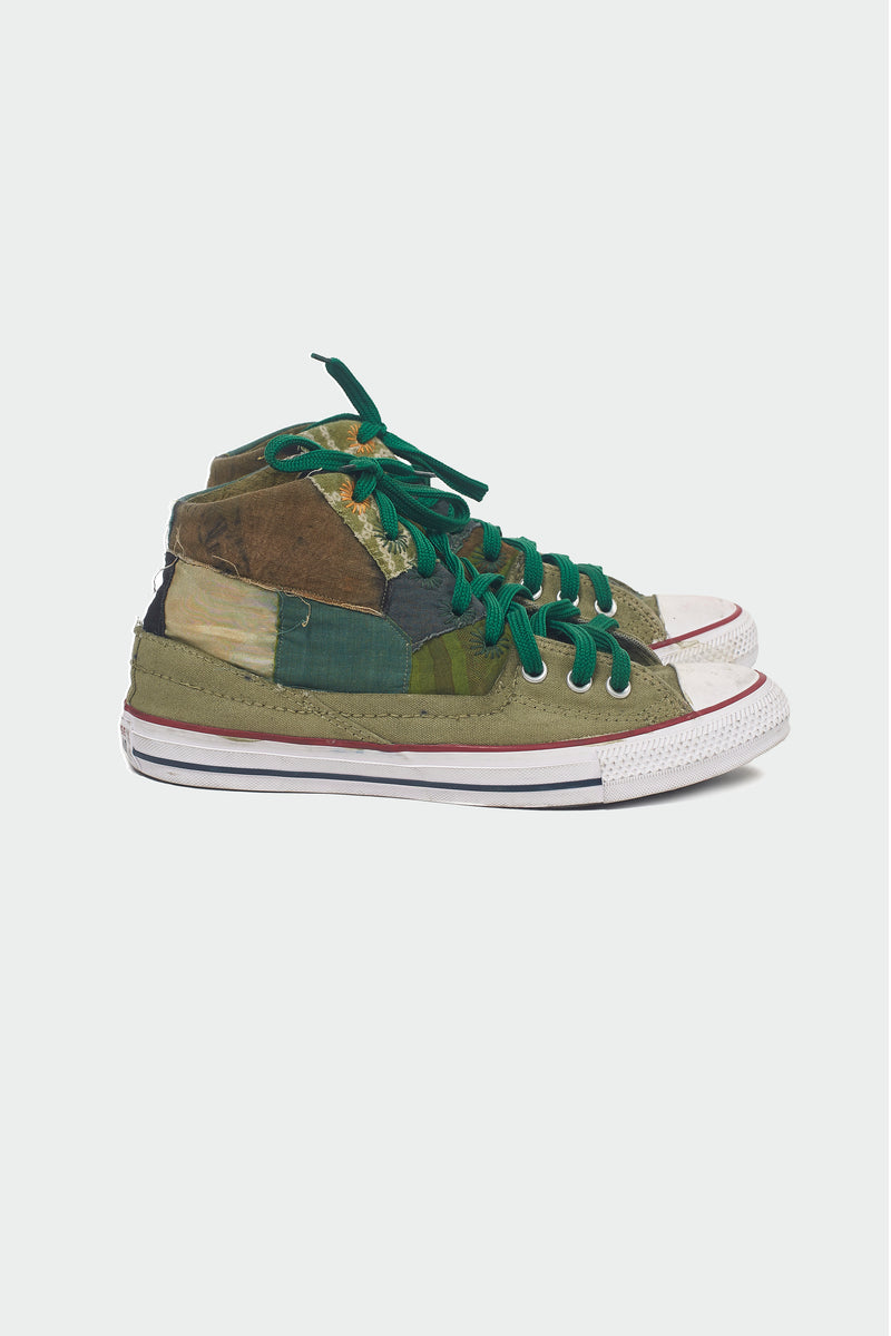 BOTTLE GREEN ONE OF A KIND HANDMADE CONVERSE SHOES