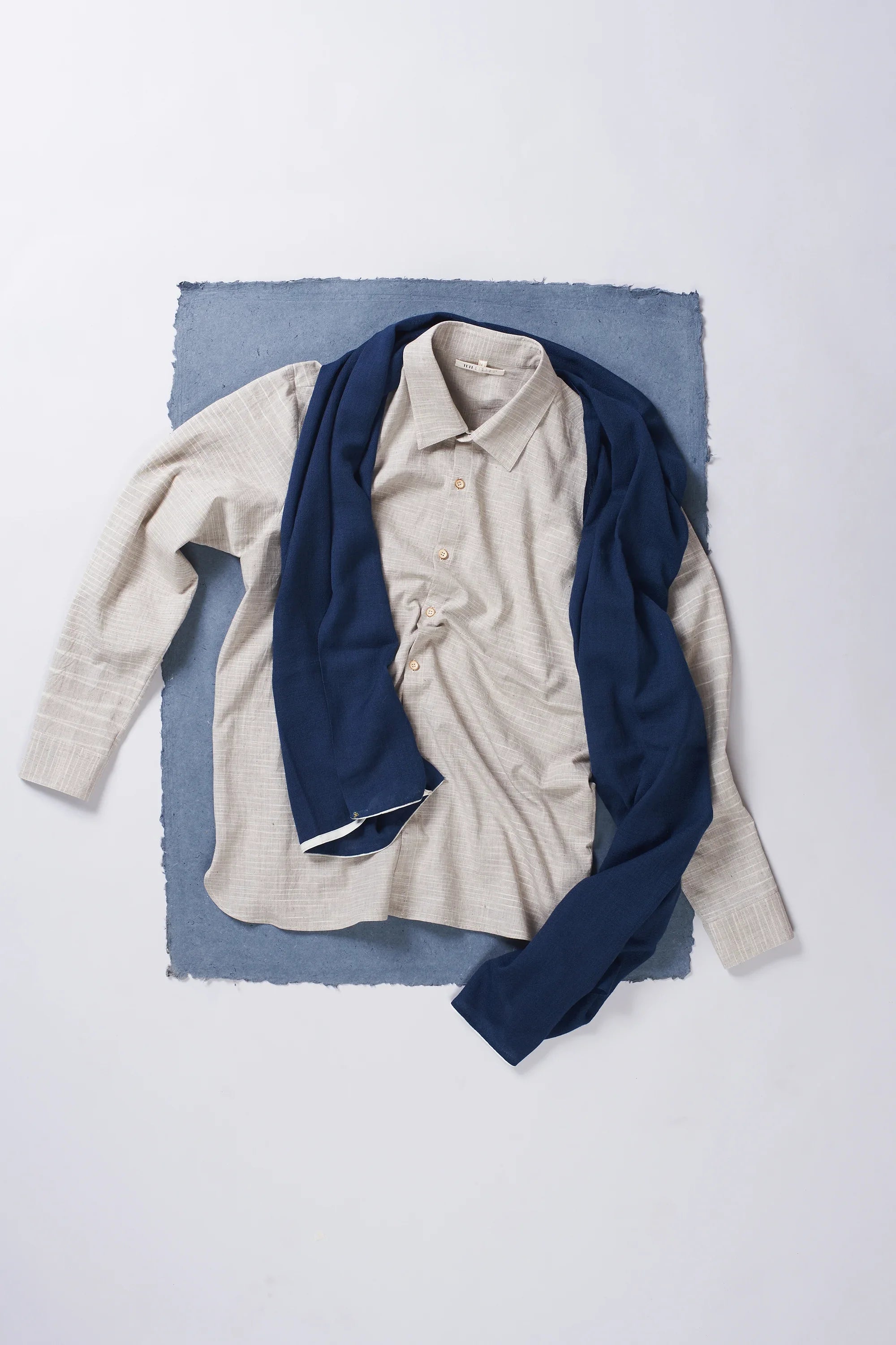 Indigo Scarf And Grey Shirt