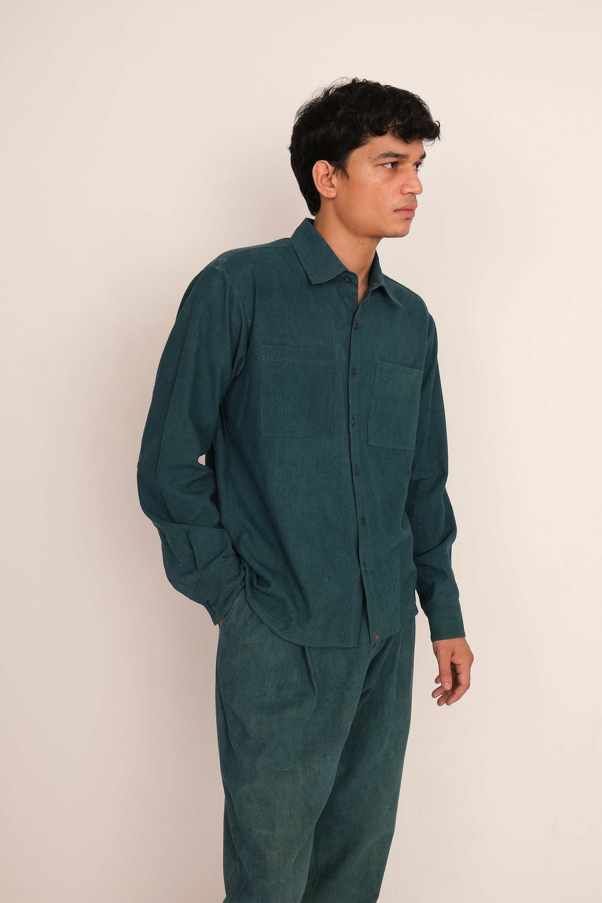 BOTTLE GREEN FINE COTTON SHIRT