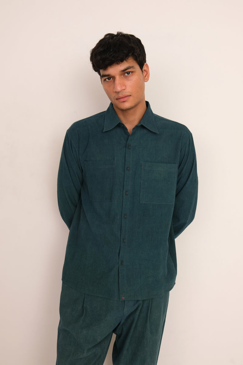 BOTTLE GREEN FINE COTTON SHIRT