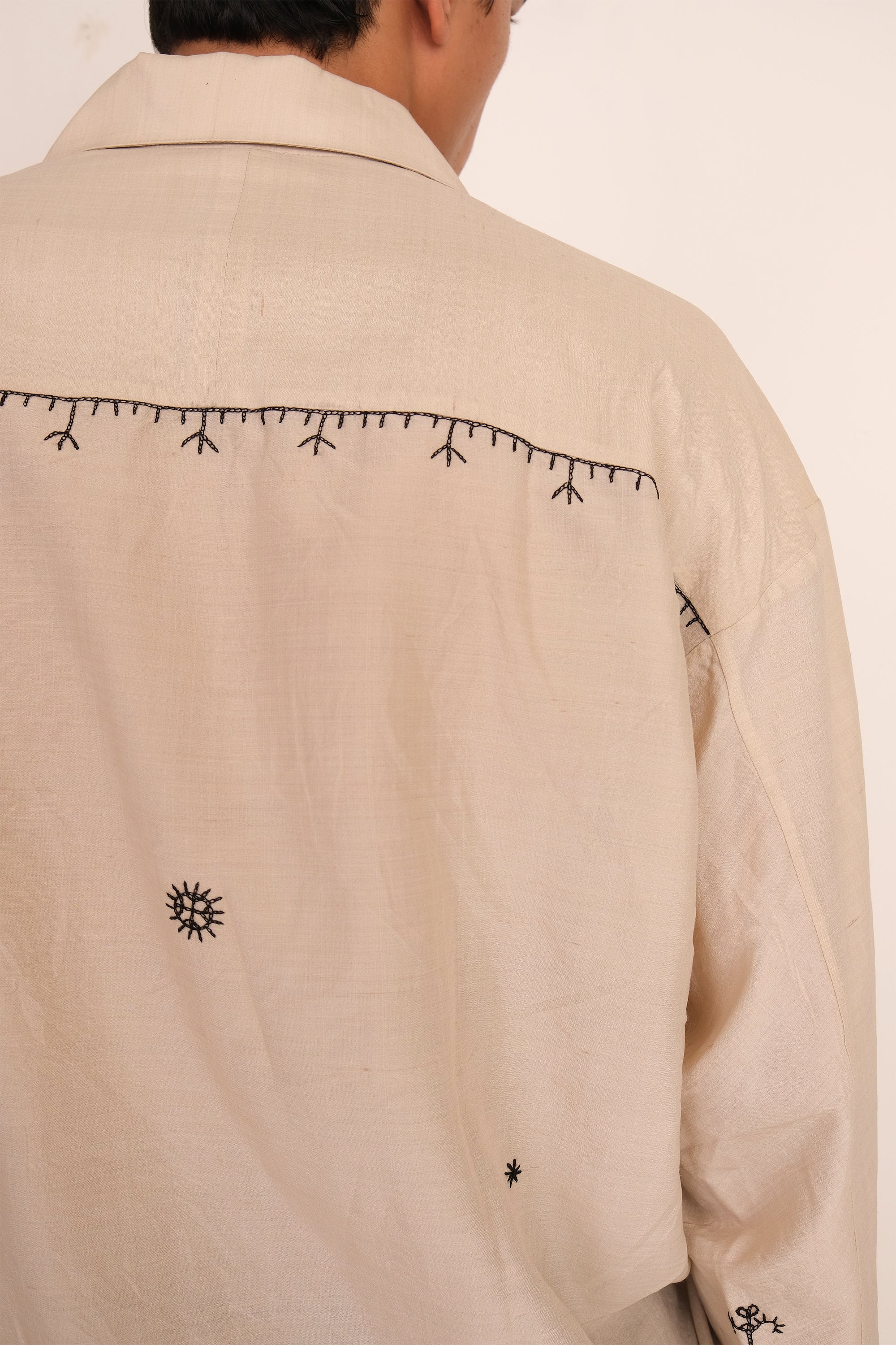 ECRU SILK & WOOL EMBROIDERED SHIRT