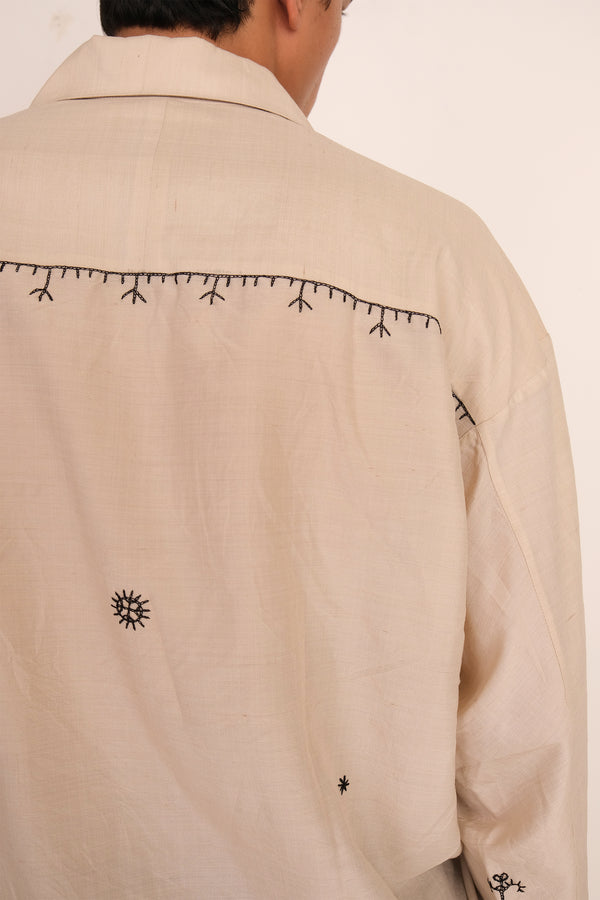 ECRU SILK & WOOL EMBROIDERED UNISEX SHIRT