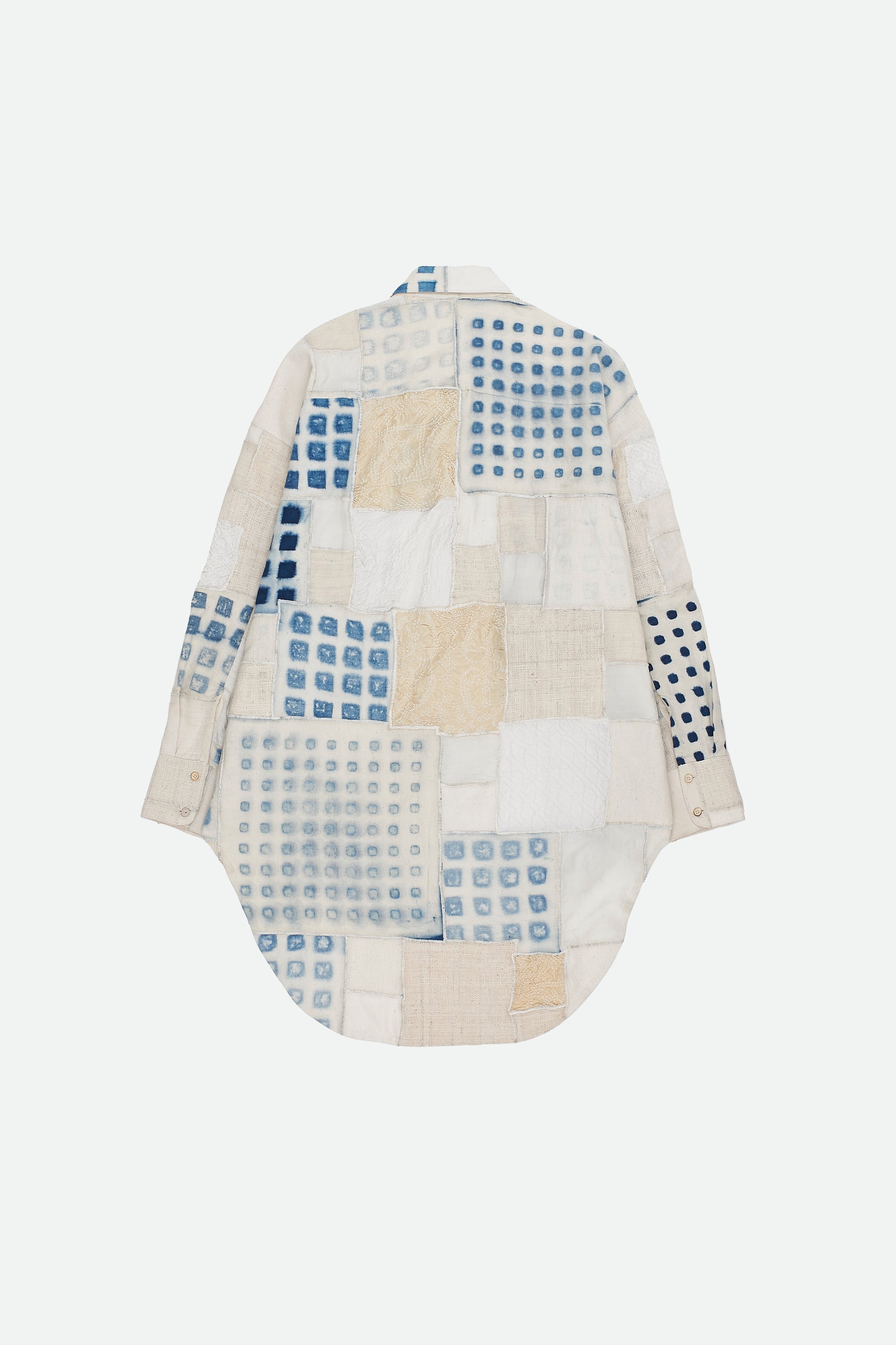 OFF-WHITE AND INDIGO PATCHWORK TEXTURED STATEMENT SHIRT