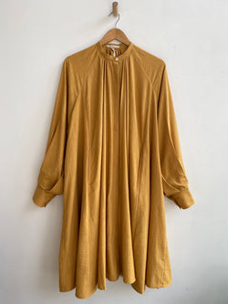Flared Cotton Dress Dyed In Ochre Yellow