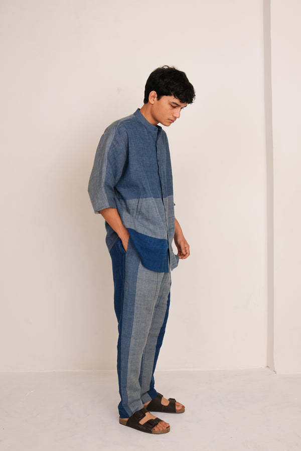 INDIGO YARN DYED STRIPES COTTON PANTS