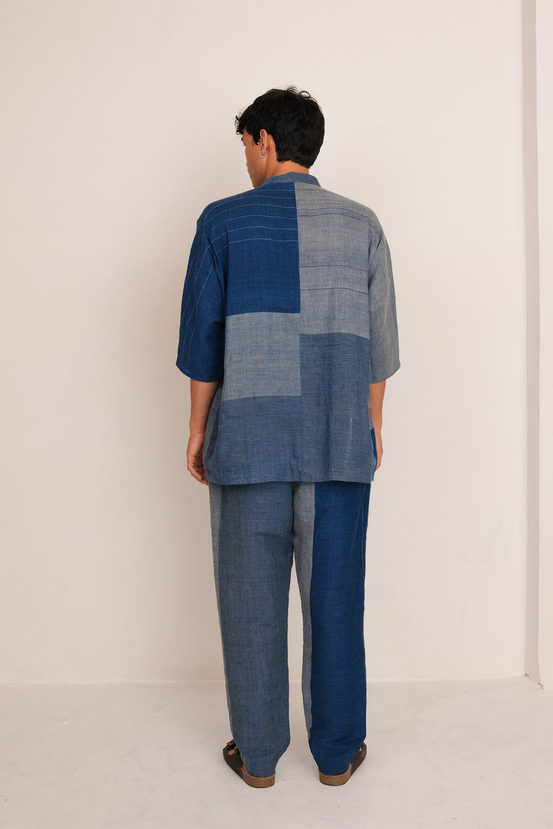 INDIGO YARN DYED STRIPES COTTON PANTS