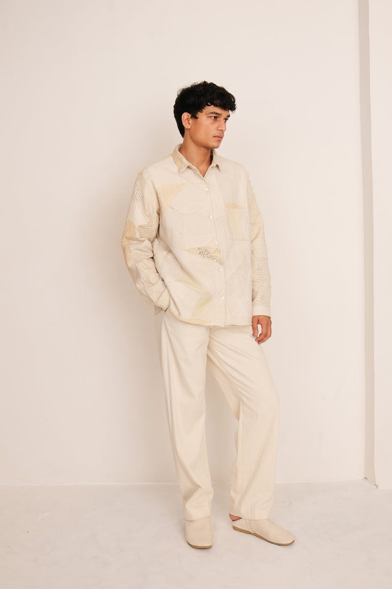 ECRU PATCHWORK COTTON SHIRT