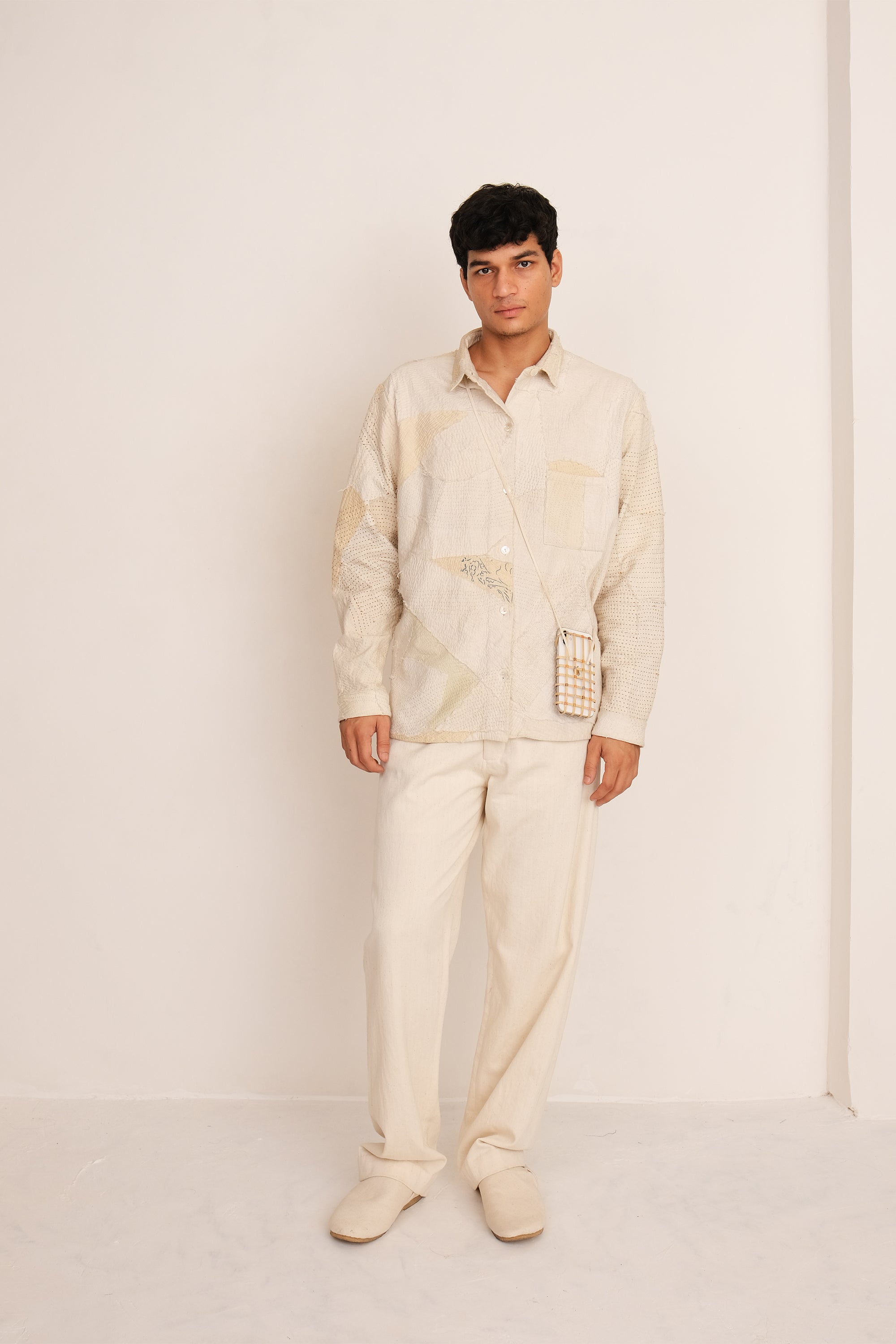 ECRU PATCHWORK COTTON SHIRT