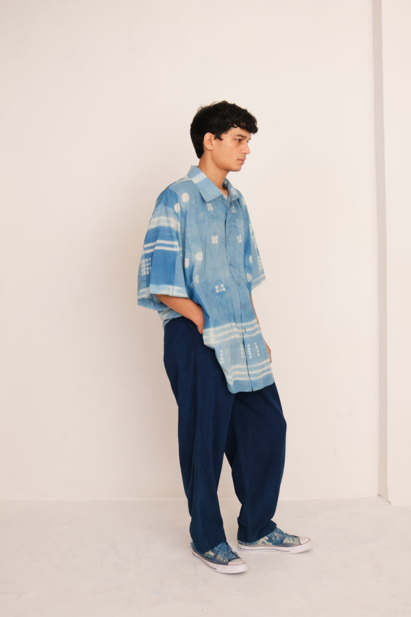 LIGHT INDIGO CLAMP DYE COTTON SHIRT