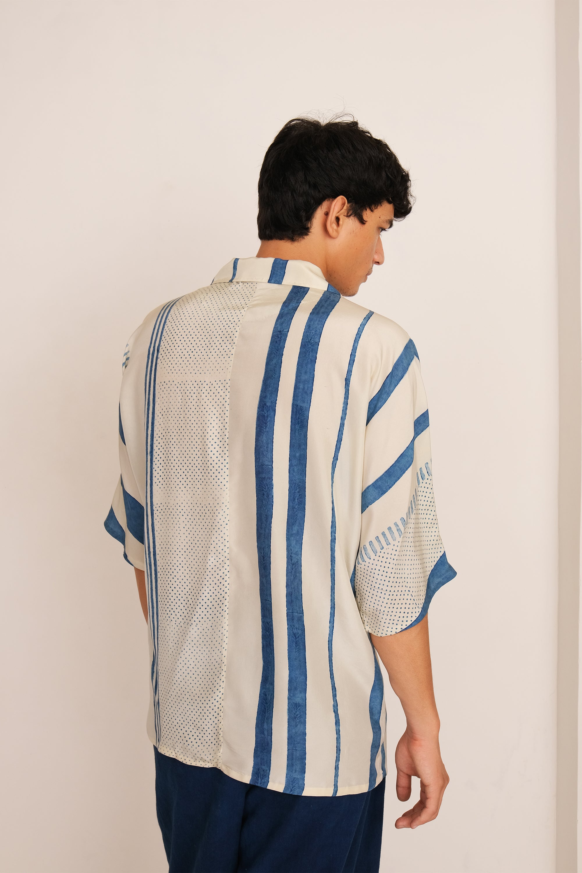 ECRU SILK BLOCK PRINTED SHIRT