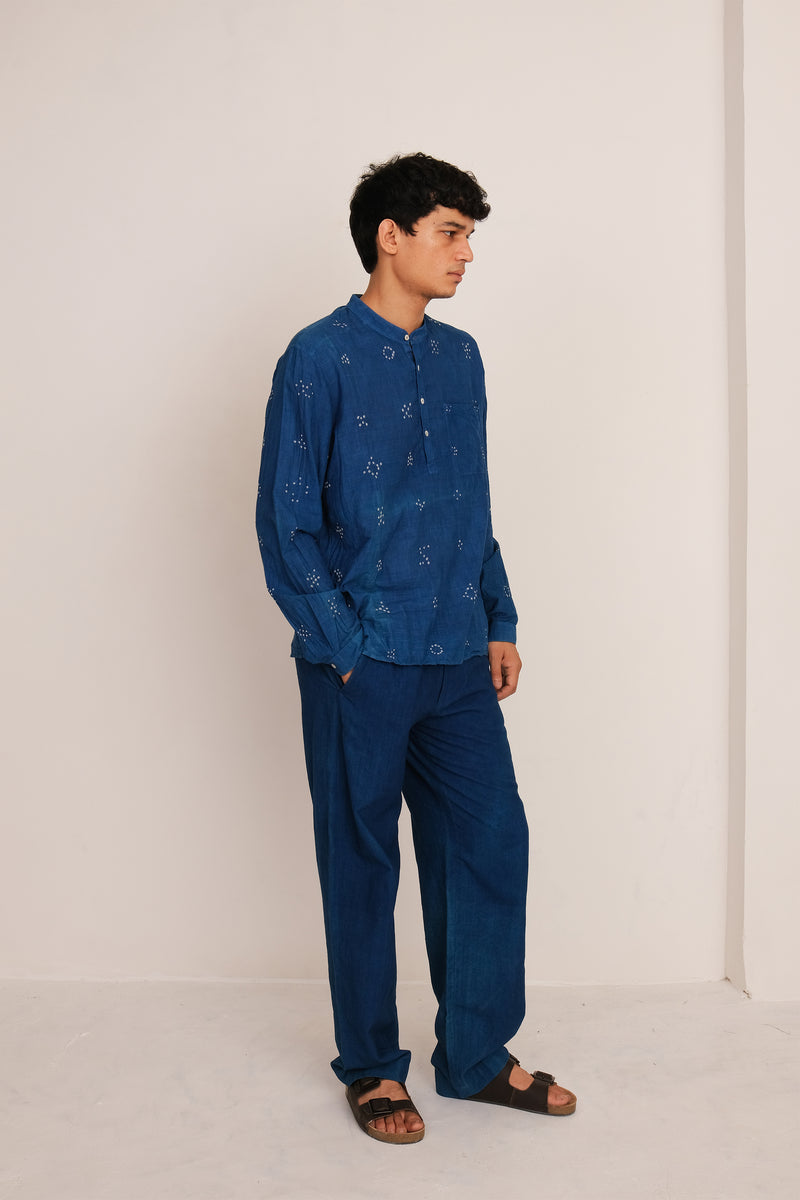 INDIGO DRAWSTRING COTTON PANTS