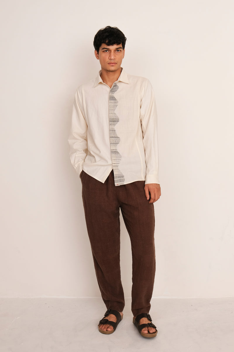 ECRU & BLACK COTTON JAMDANI SHIRT