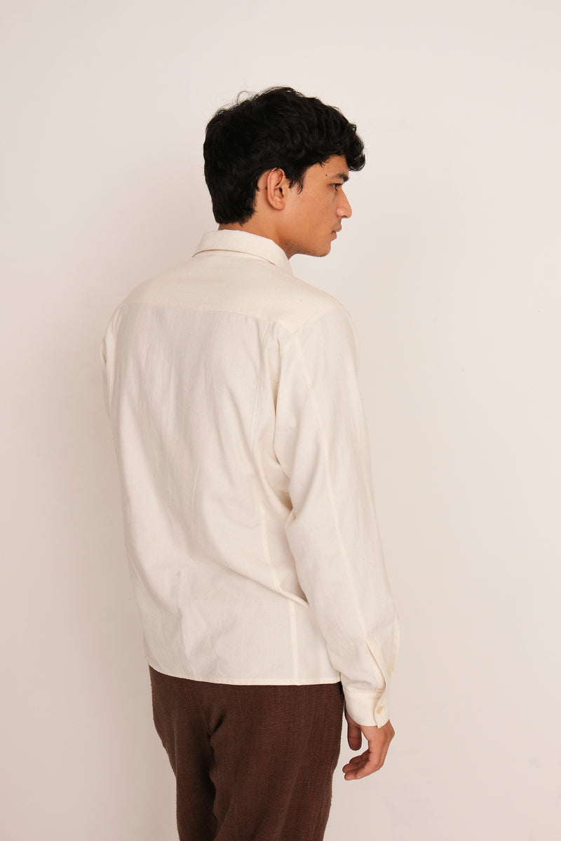 ECRU & BLACK COTTON JAMDANI SHIRT