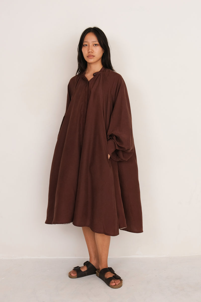 BURNT UMBER SILK WOMEN FLARED DRESS