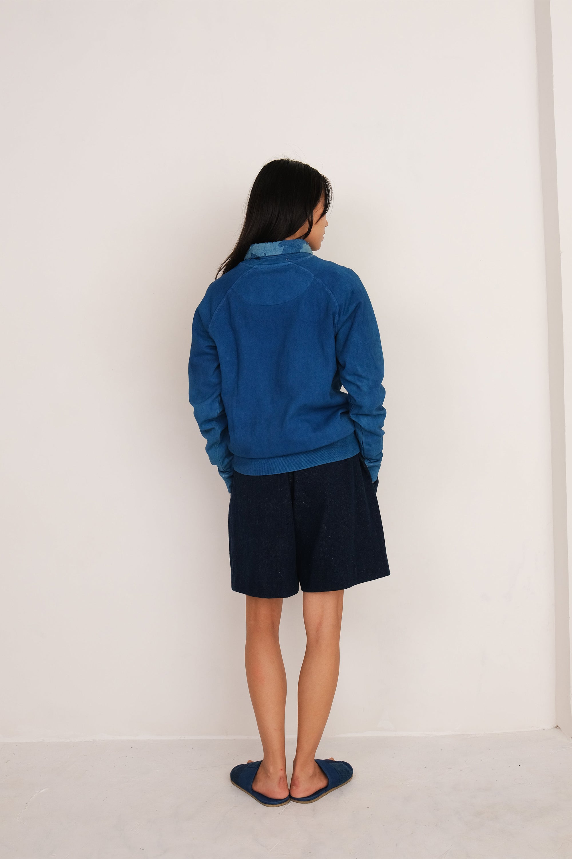 NATURAL INDIGO COTTON DRAWSTRING UNISEX SHORTS