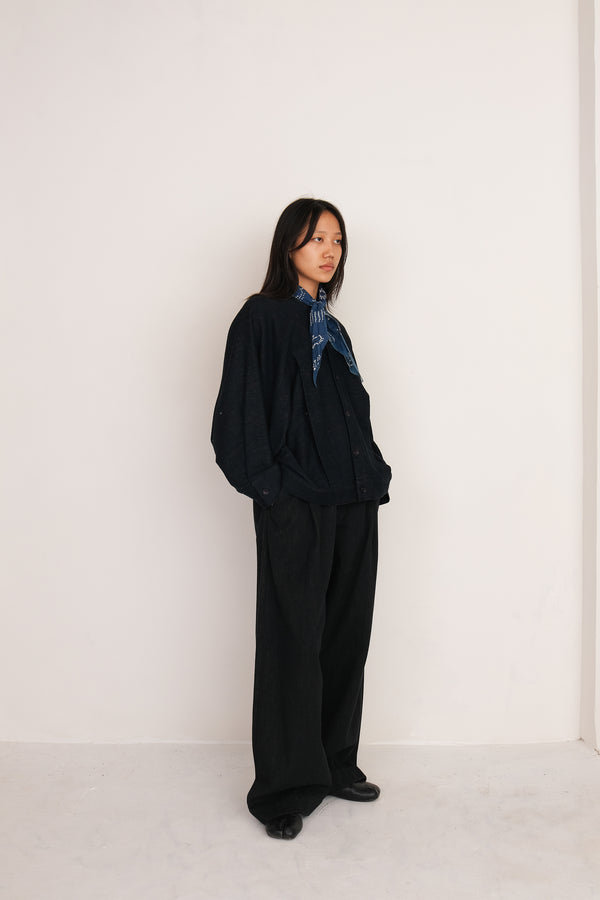 YARN DYED WIDE LEG HANDWOVEN DENIM PANTS