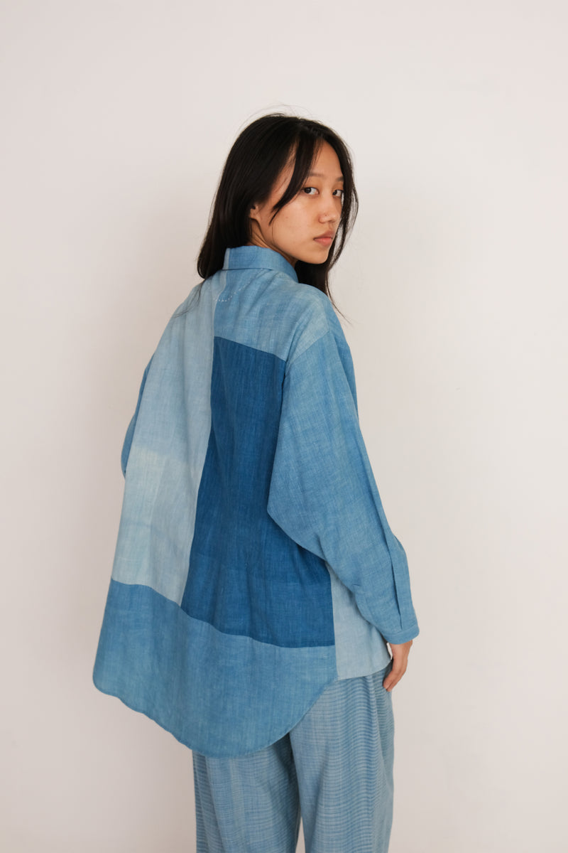 PATCHWORK SHIRT IN SHADES OF INDIGO