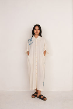 ECRU SHIBORI COTTON KAFTAN SHIRT