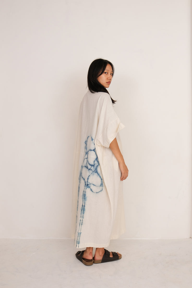 ECRU SHIBORI COTTON KAFTAN SHIRT