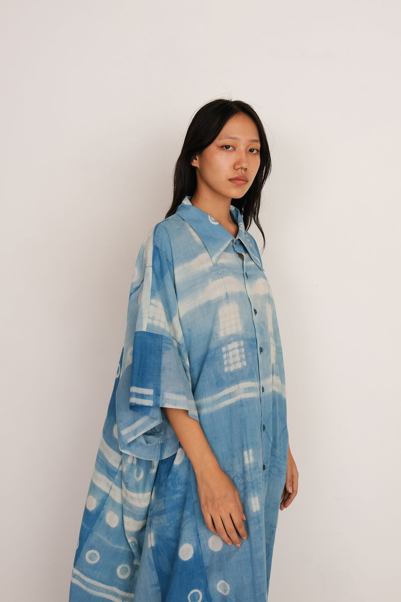 LIGHT INDIGO CLAMP DYE UNISEX DRESS