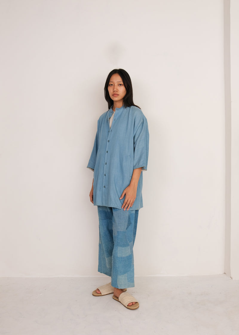 INDIGO DYED PATCHWORK ELASTIC PANTS ORGANIC COTTON