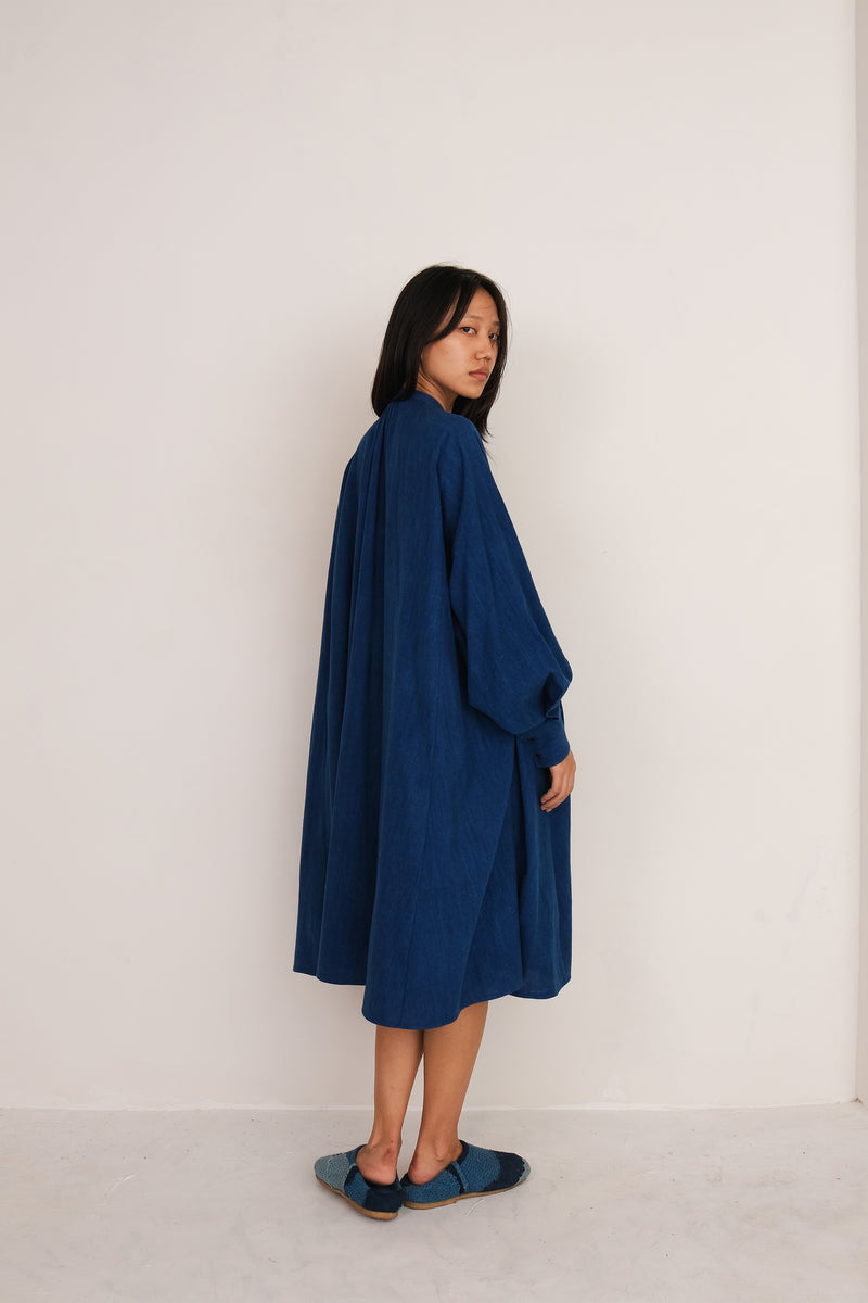 MEDIUM INDIGO FINE COTTON STATEMENT DRESS