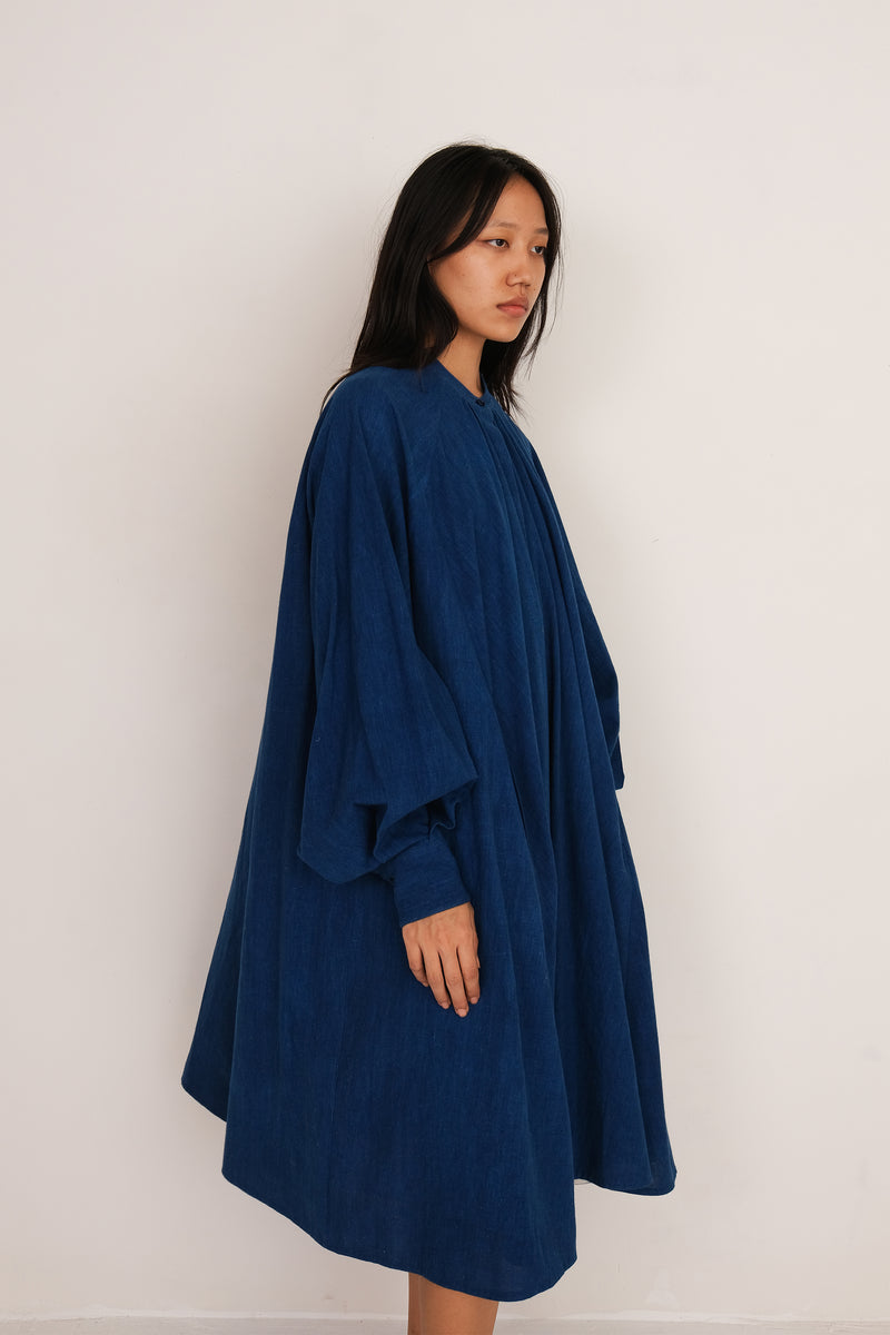 MEDIUM INDIGO FINE COTTON STATEMENT DRESS