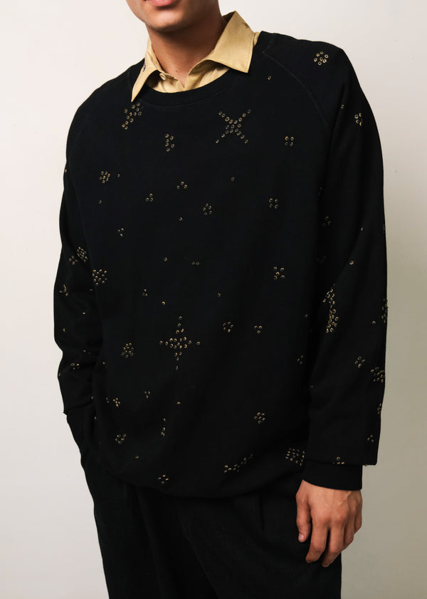 BLACK BANDHANI COTTON SWEATSHIRT