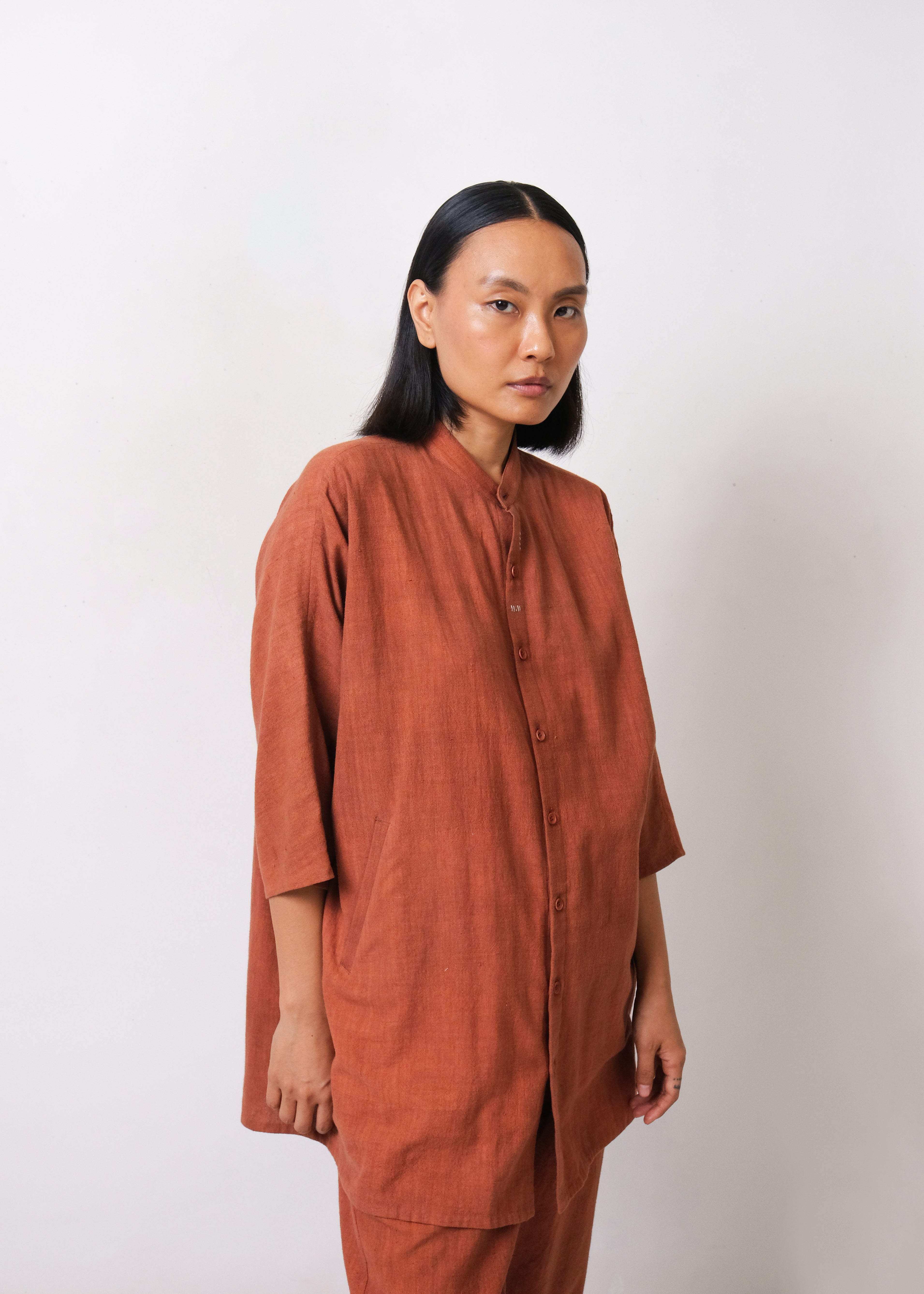 BRICK RED COTTON LINEN SUMMER SHIIRT