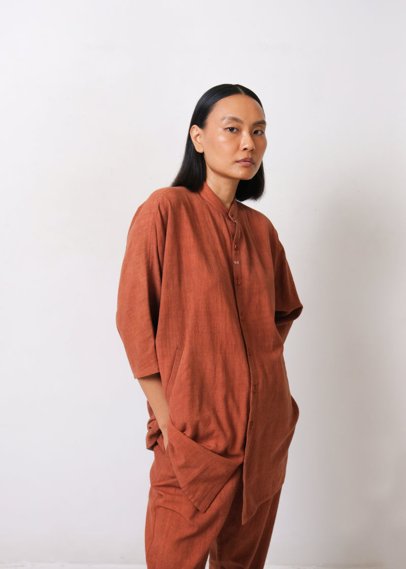 BRICK RED COTTON LINEN SUMMER SHIIRT