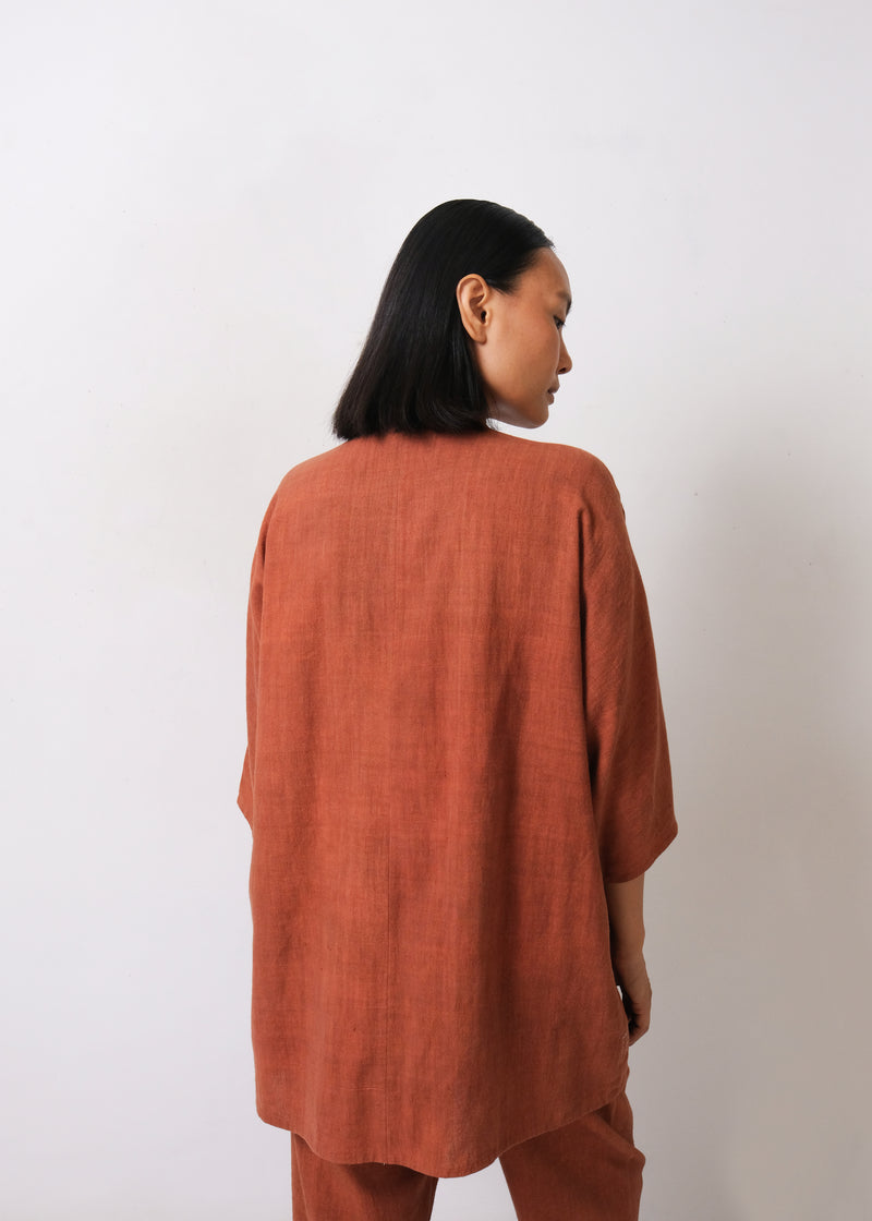 BRICK RED COTTON LINEN SUMMER SHIIRT