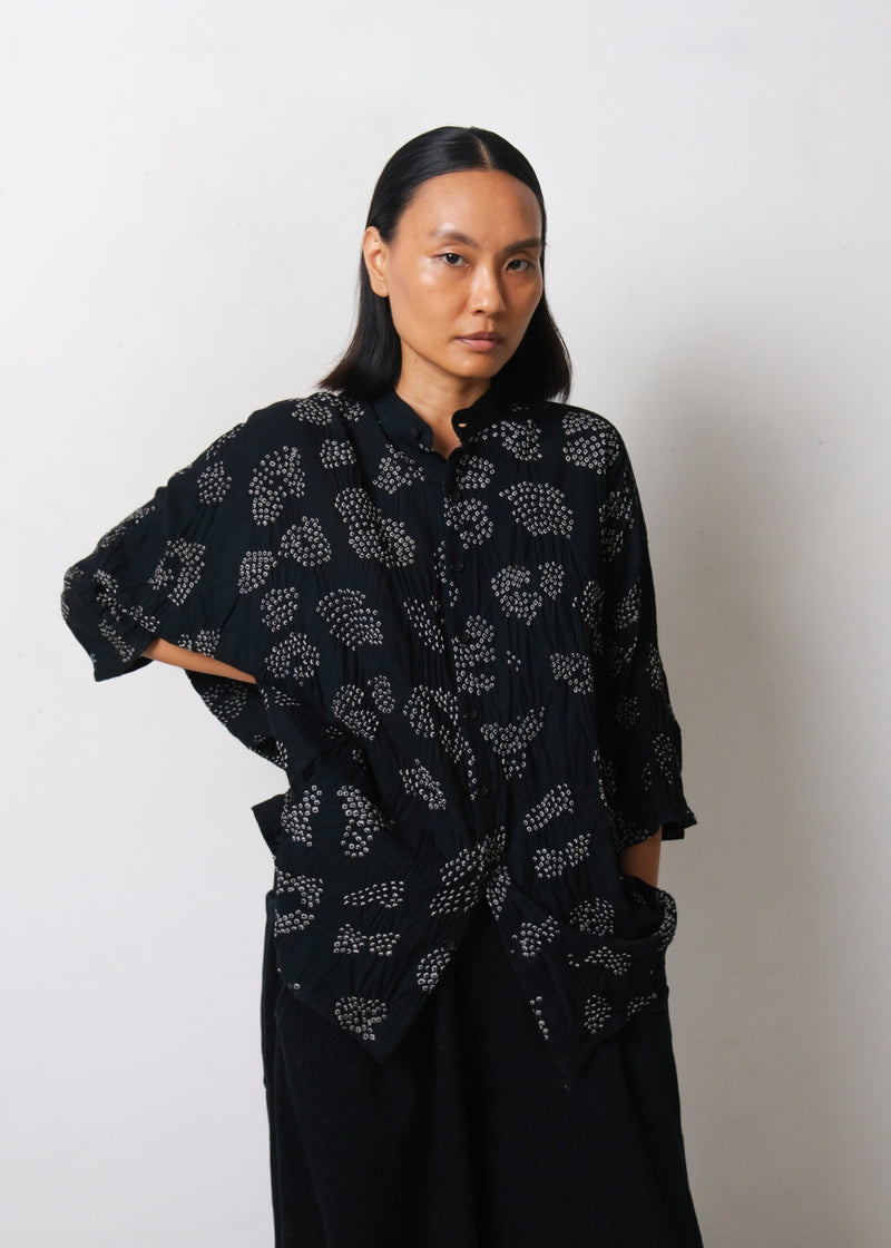 BLACK FINE COTTON BANDHANI SHIRT