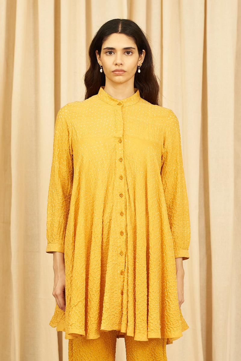 MANGO YELLOW ALL OVER BANDHANI FLARED SHIRT