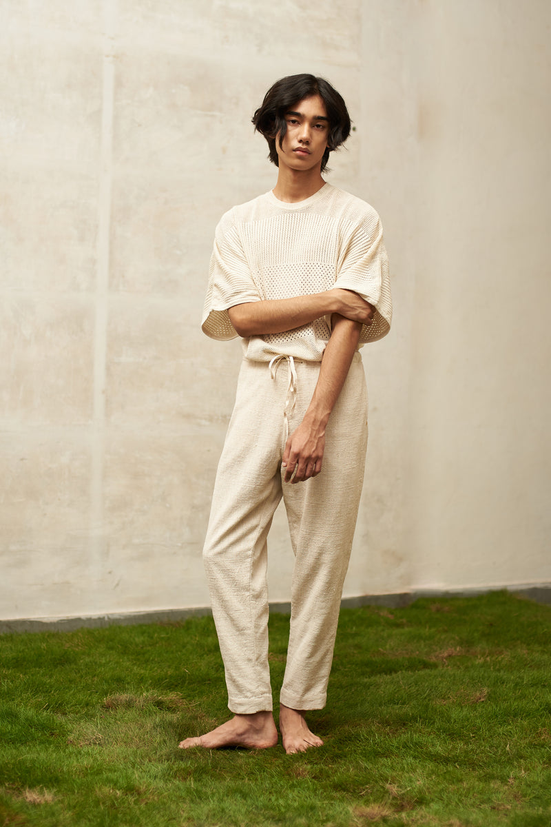 Unisex Off-White  Drawstring Straight Fit Pants