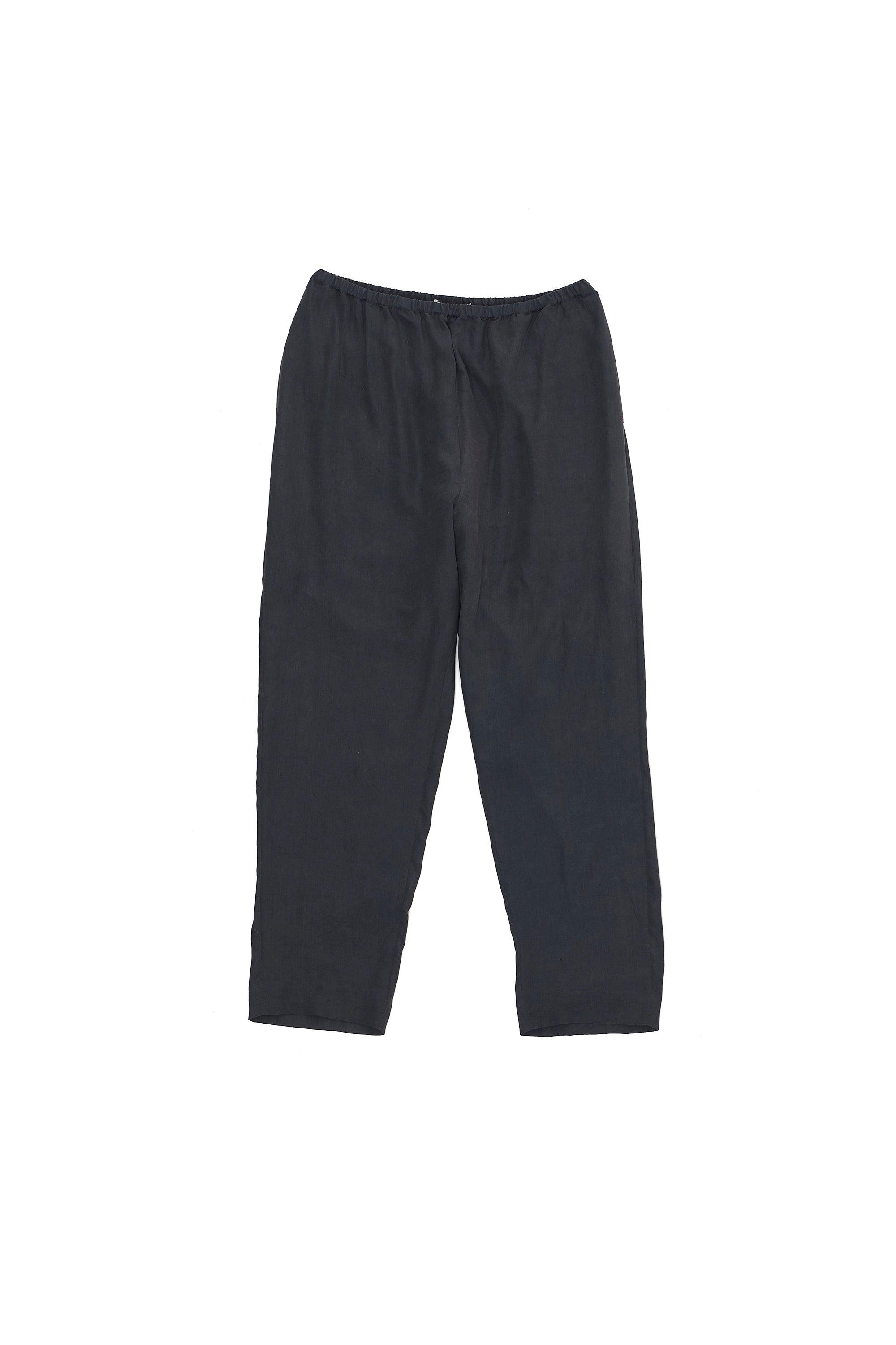 MIDNIGHT INDIGO SOLID TAPERED SILK TROUSERS