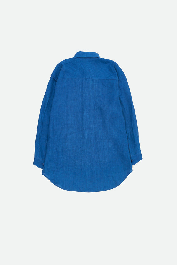 INDIGO COMFORT FIT LINEN SHIRT FEATURING DRAPE DETAIL