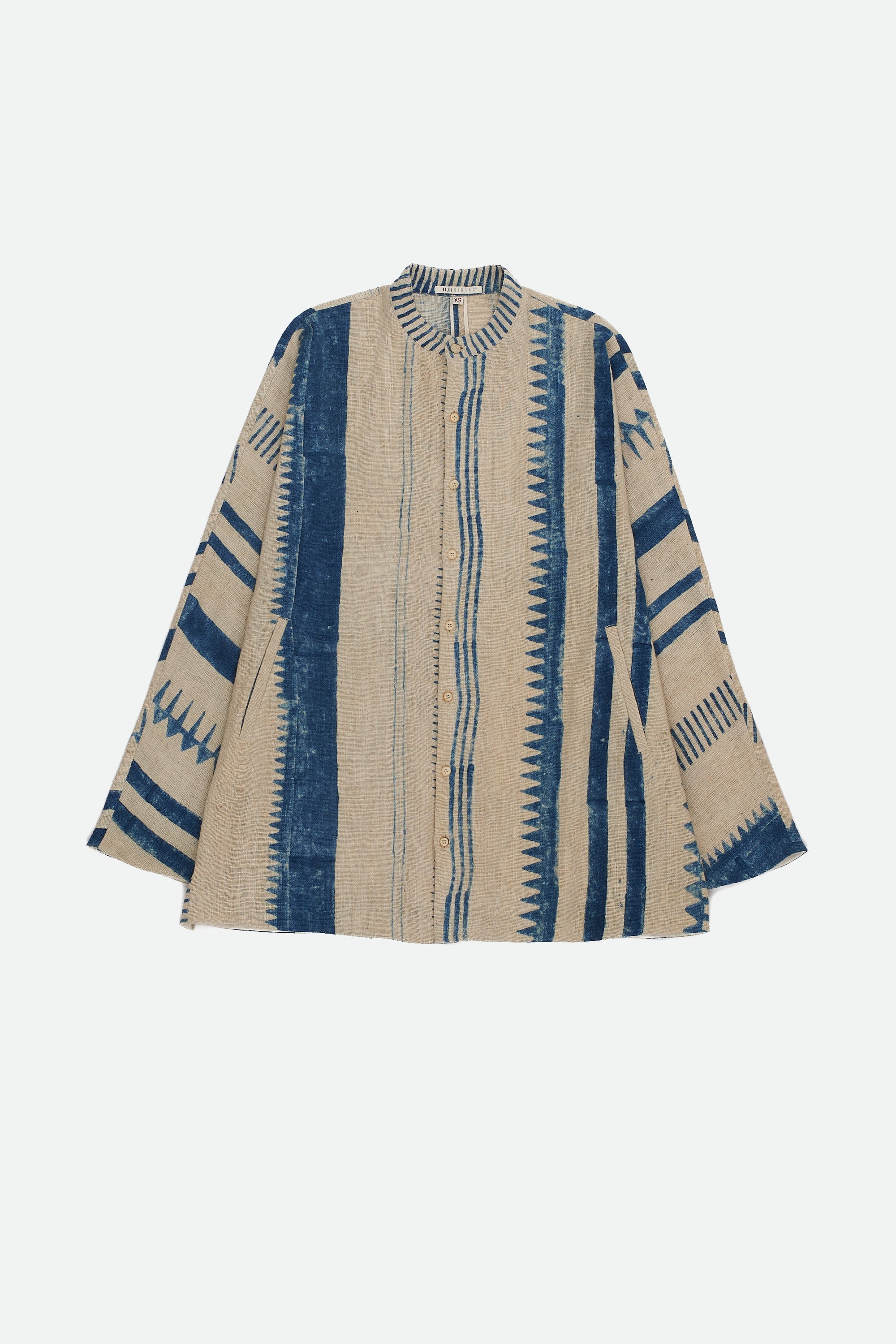 ECRU BLOCK PRINT COTTON SHIRT