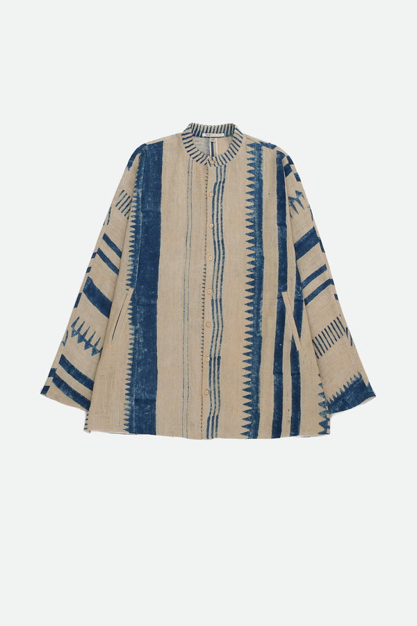 ECRU BLOCK PRINT COTTON SHIRT