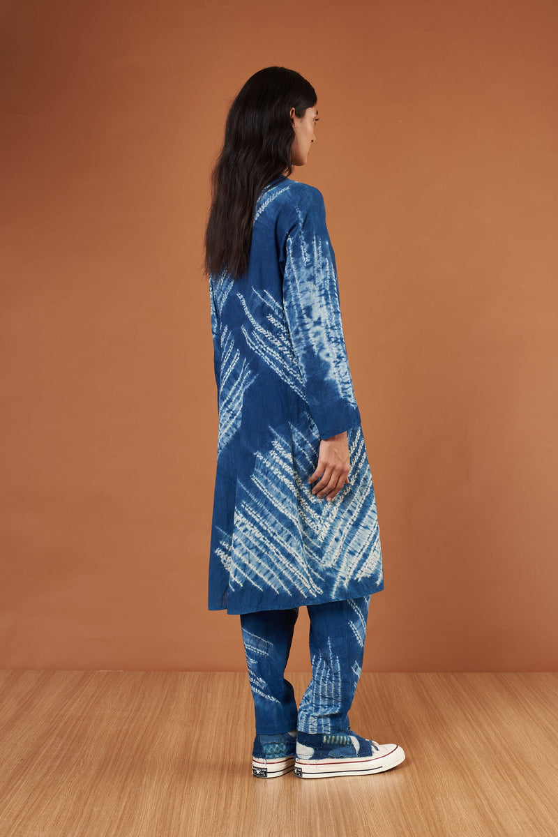 INDIGO DYED COTTON SHIBORI DRESS