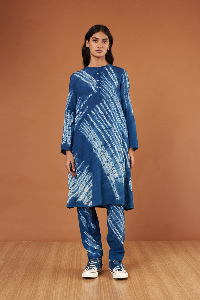 INDIGO DYED COTTON SHIBORI DRESS