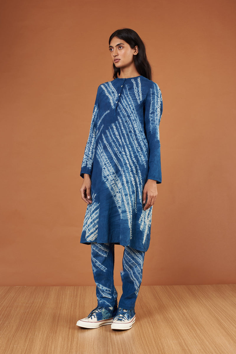 INDIGO DYED COTTON SHIBORI DRESS