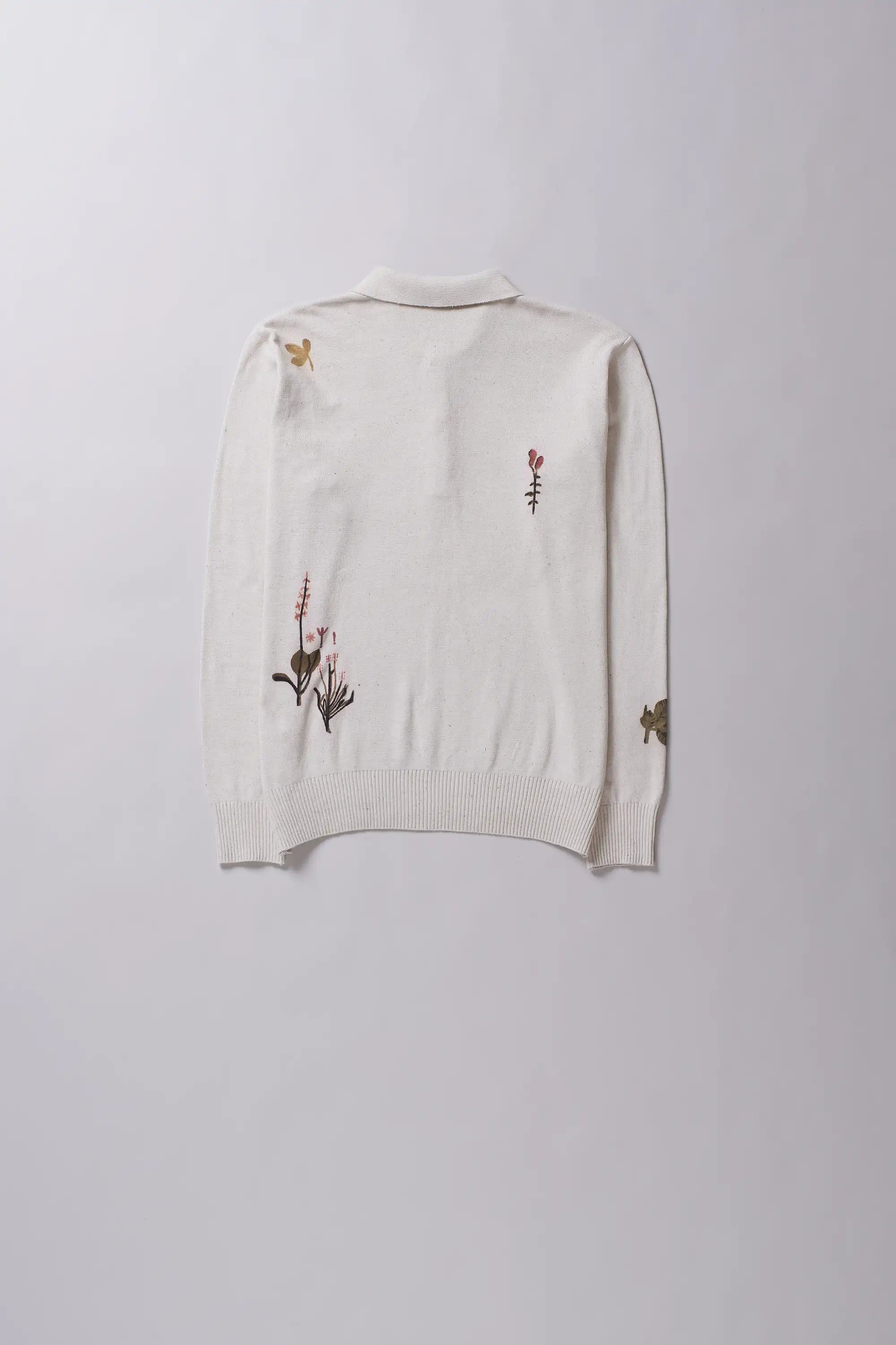 Ecru cotton polok t-shirt with full-sleeves