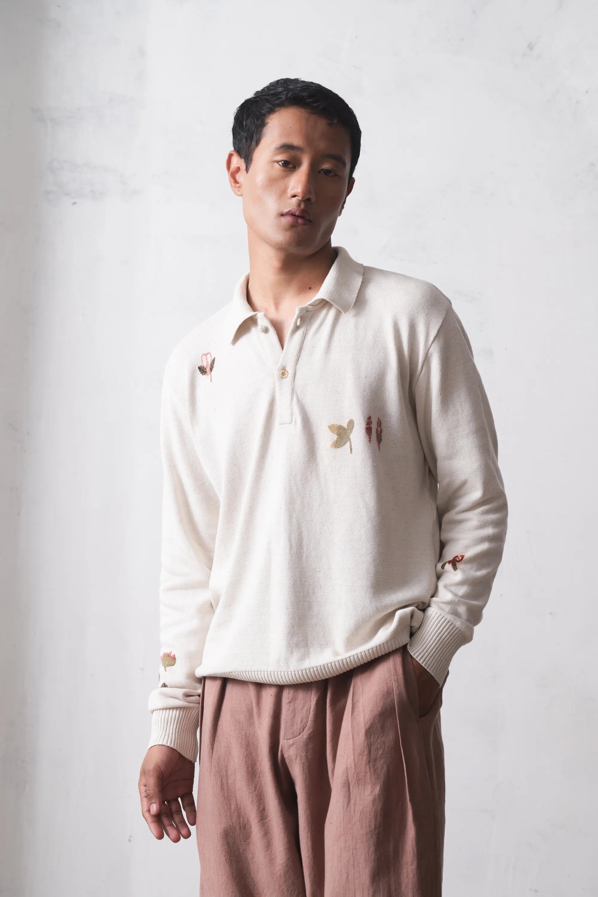 Ecru Handpainted Polo T-Shirt